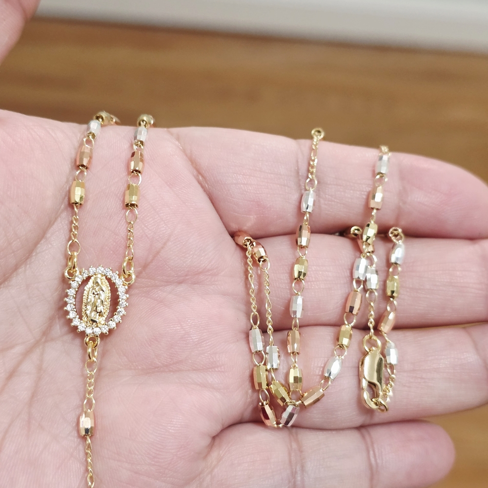 Gold-Tone Virgin Mary Pendant Necklace with Crystal Halo